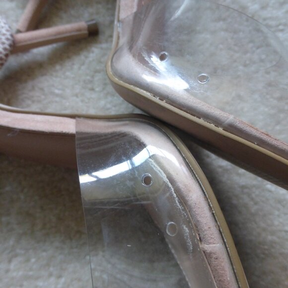 STEVE MADDEN clear vinyl & nude faux suede pointy toe heels with long ties - Picture 10 of 10
